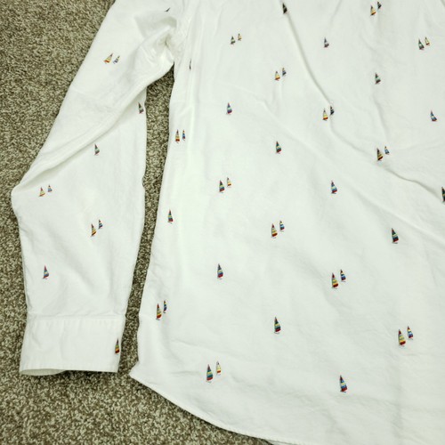 J.Crew Button Shirt Men Large Ivory OXFORD SLIM Segelboot Allover 100% Baumwolle - Bild 17 von 19