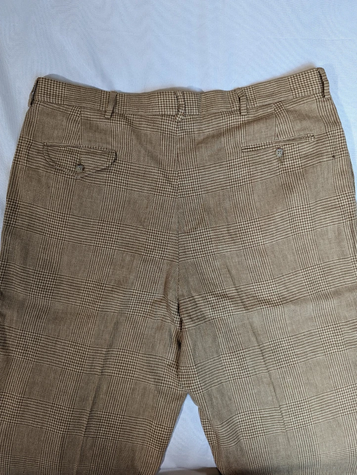 Pantalones de vestir de lino vintage años 90 Polo Ralph Lauren para hombre 40 plisados beige pata de gallo Foto 4 de 4