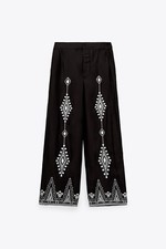Zara Embroidered High Waisted Silky Pants - XS - NEW