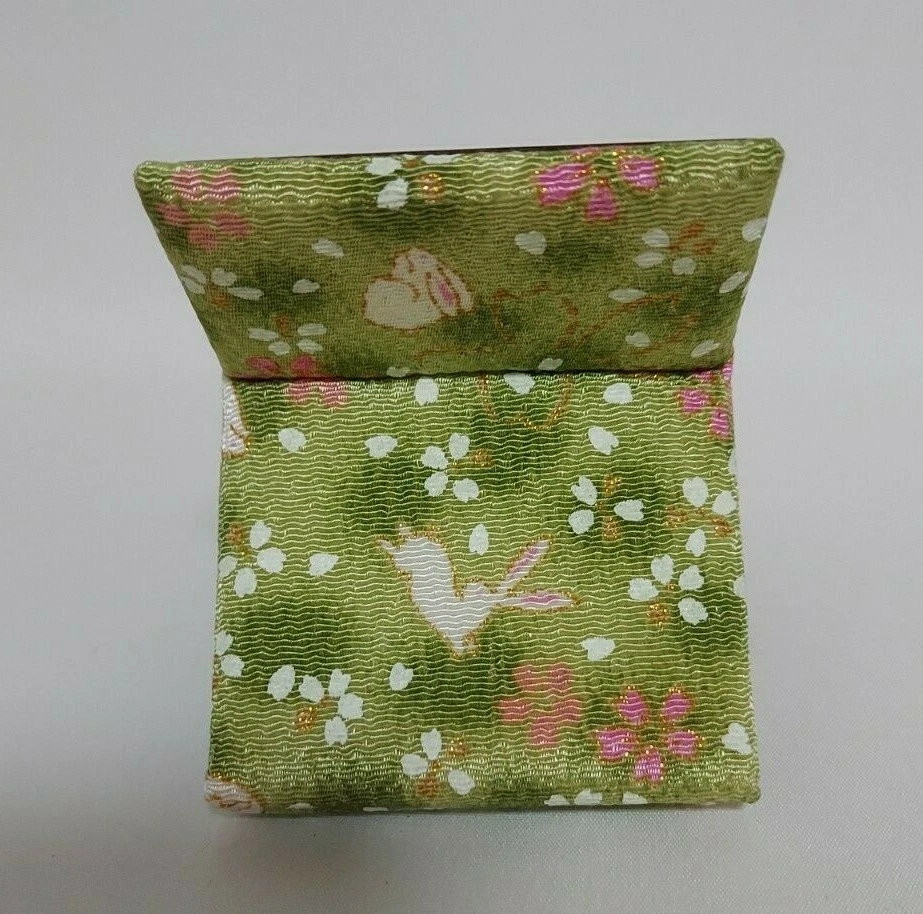 Espejo de pie compacto japonés artesanía chirimen patrón crepé Kyoto Foto 3 de 4