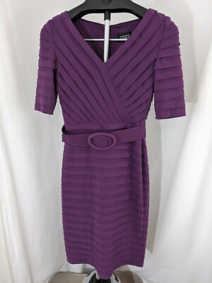 NWOT VTG Adrianna Papell Purple Pleated Belter Dress SZ