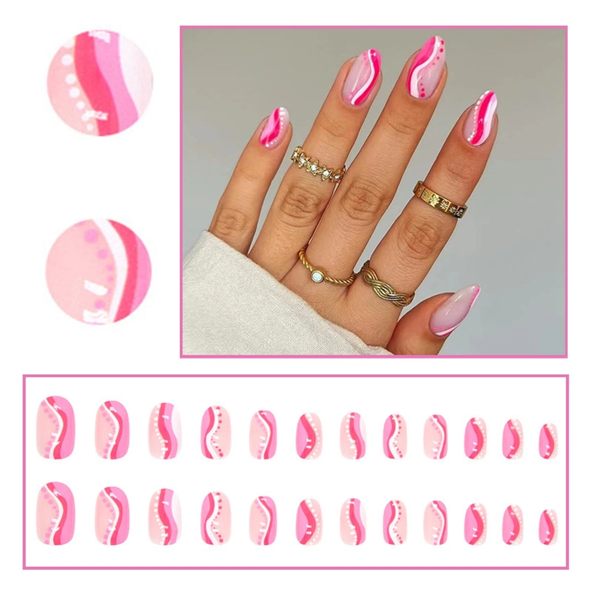 Clear Tips for Acrylic Nails Ballerina Pink Ripple Full Coverage