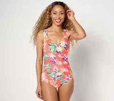 Jantzen Surplice Mio One-Piece w/Adjustable Straps-Coral Gardens-Reg 16-A642632