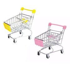 2 Pcs Mini Shopping Cart Small Supermarket 10.5 x 8.5 x 10.5cm, Pink,yellow