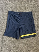 Nike Shorts Vtg Medium Blue Yellow Stripe Swim Trunks Mesh Lined Pockets
