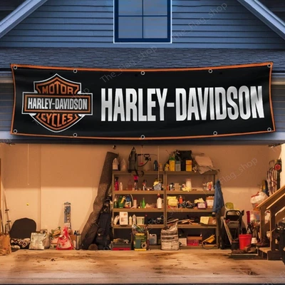 MARKENLOS Harley Davidson Motorcycle 2x8 ft Garden Flag Mount Man Cave Banner Garage Sign