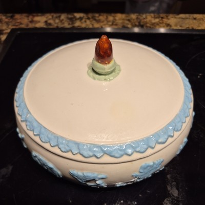 Arnel's Wedgwood Look A Like White Dish Blue Trim w/ Lid Vintage Unique
