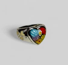 Alan K Sterling 925 Silver Millefiori Murano Glass Heart Ring Sz 6