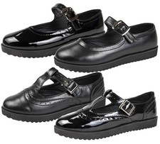 Girls Black School Shoes Chunky Platforms Flat Sole Flatforms Kids Womens Work 