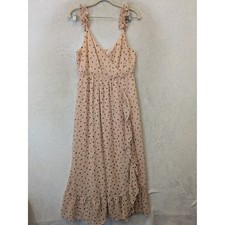Madewell Maxi Dress Women's 6 Pink Polka Dot Ruffle Faux Wrap Lined V-Neck Zip