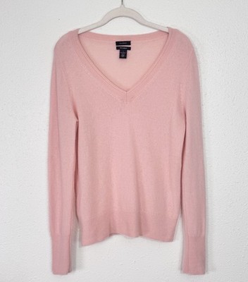 Nordstrom Ballet Pink Cashmere V Neck Ribbed Trim Classic Knit Sweater Small
