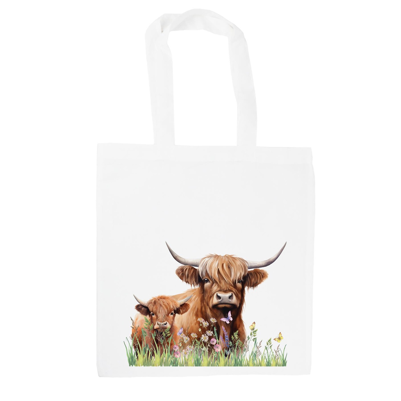 Highland Cow & Calf Tote Bag - Countryside Animals Shopping Bag Gift