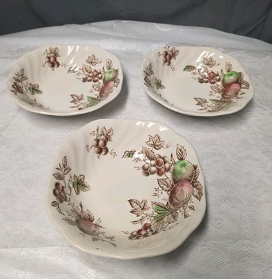 Vintage 60s-70s Johnson Brothers Harvest Time Square Soup Bowls, Set Of 3