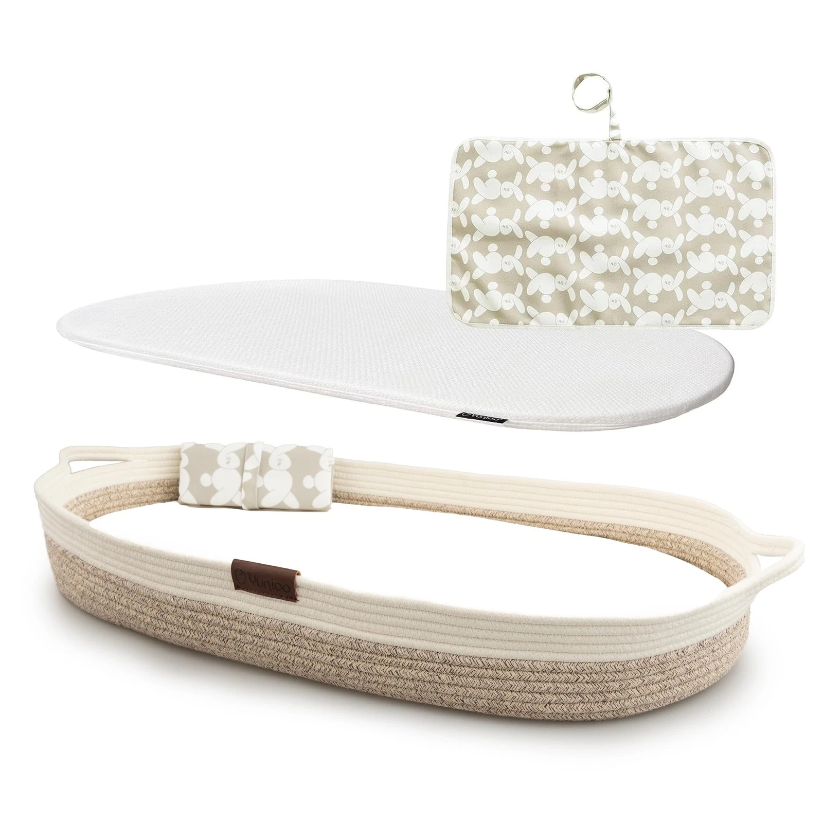 Baby Changing Basket, Portable Diaper 3 Piece Set, White Beige