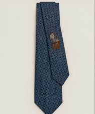 Herm s Silk Tie De Fas et de Profile Marine Ciel 7cm Unused