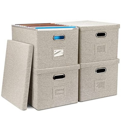 Storage Bins With Lids Office Organization File Folder Organizer Boxes | Beig...