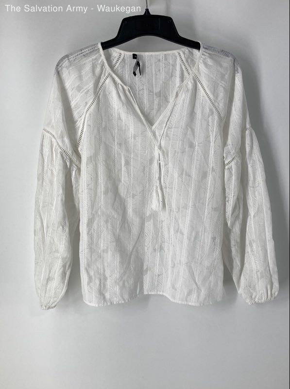 White House Black Market Womens White Cotton Blend Long Sleeve Blouse Size M