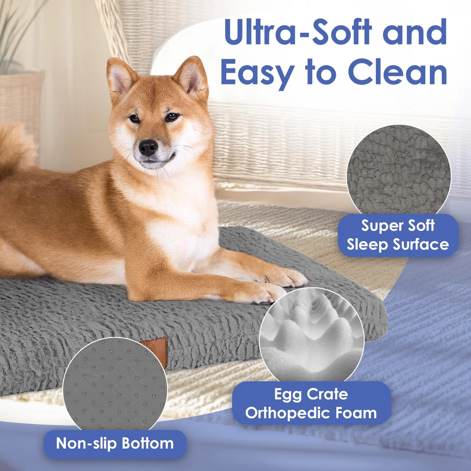 Orthopedic Memory Foam Dog Crate Mat, Egg Crate Foam Cushion, Washable Cover,... - Image 4 of 4