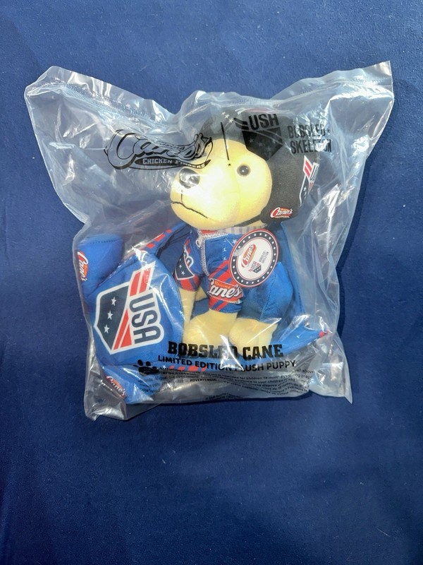 Raising Canes 2026 Limited Edition Plush Puppy Dog USA BOBSLED SKELETON SEALED