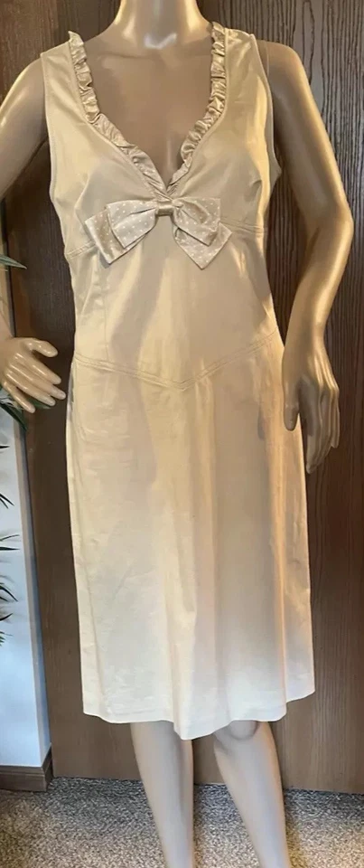 Blumarine Beautiful Dress Women Beige Sleeveless Ruffle and Bow Detail Italy 46 - Image 2 of 4