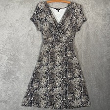 Talbots Womens Brown Snakeskin Print Faux Wrap Short Sleeve Knit Dress Size M
