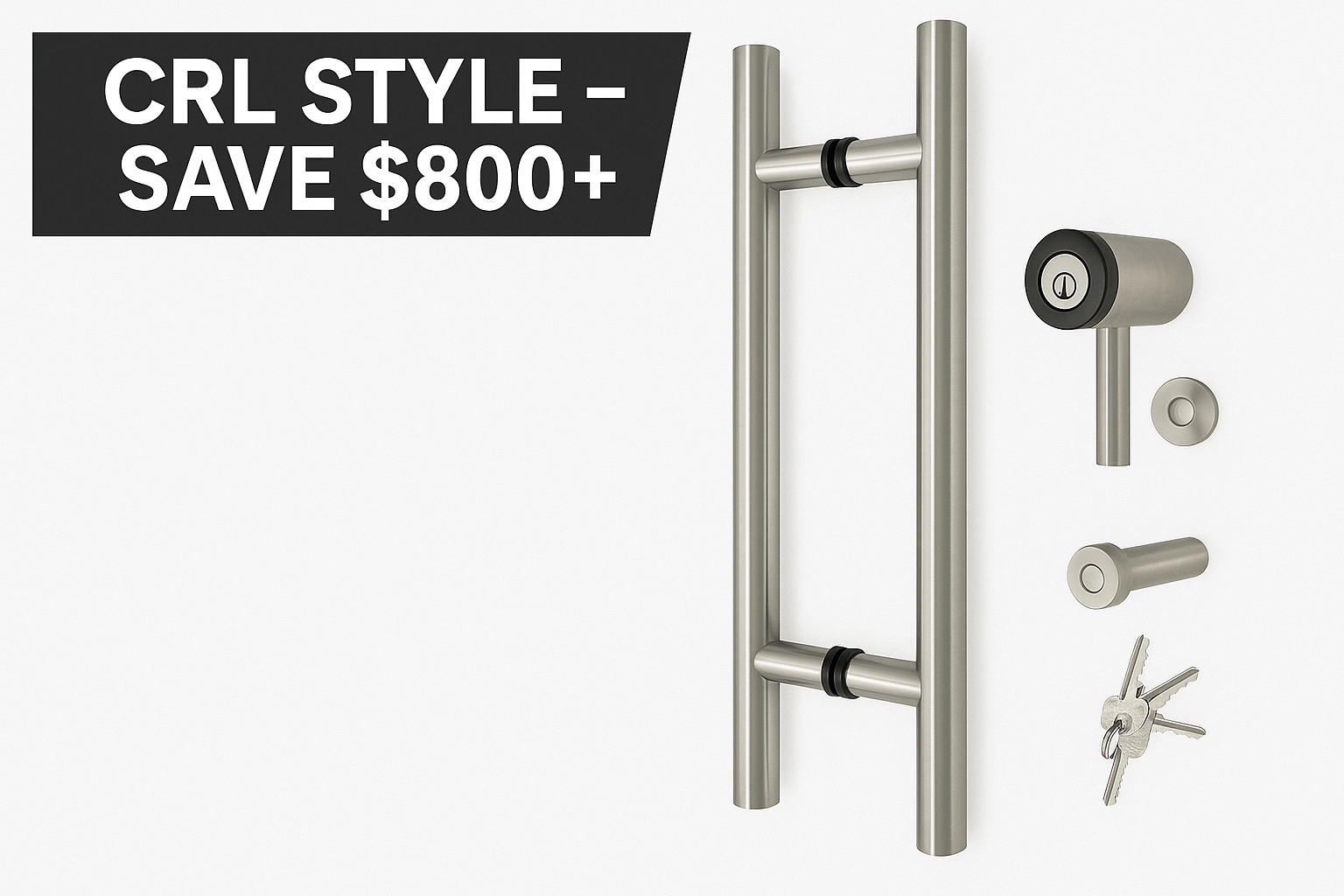 Pair Stainless Steel T-Bar Door Handles with Lock – 53" Length, Brushed Finish,