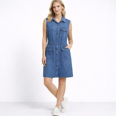 Gloria Vanderbilt VTG 90s Y2K Denim Jean Dress Collared Button Front Pockets M