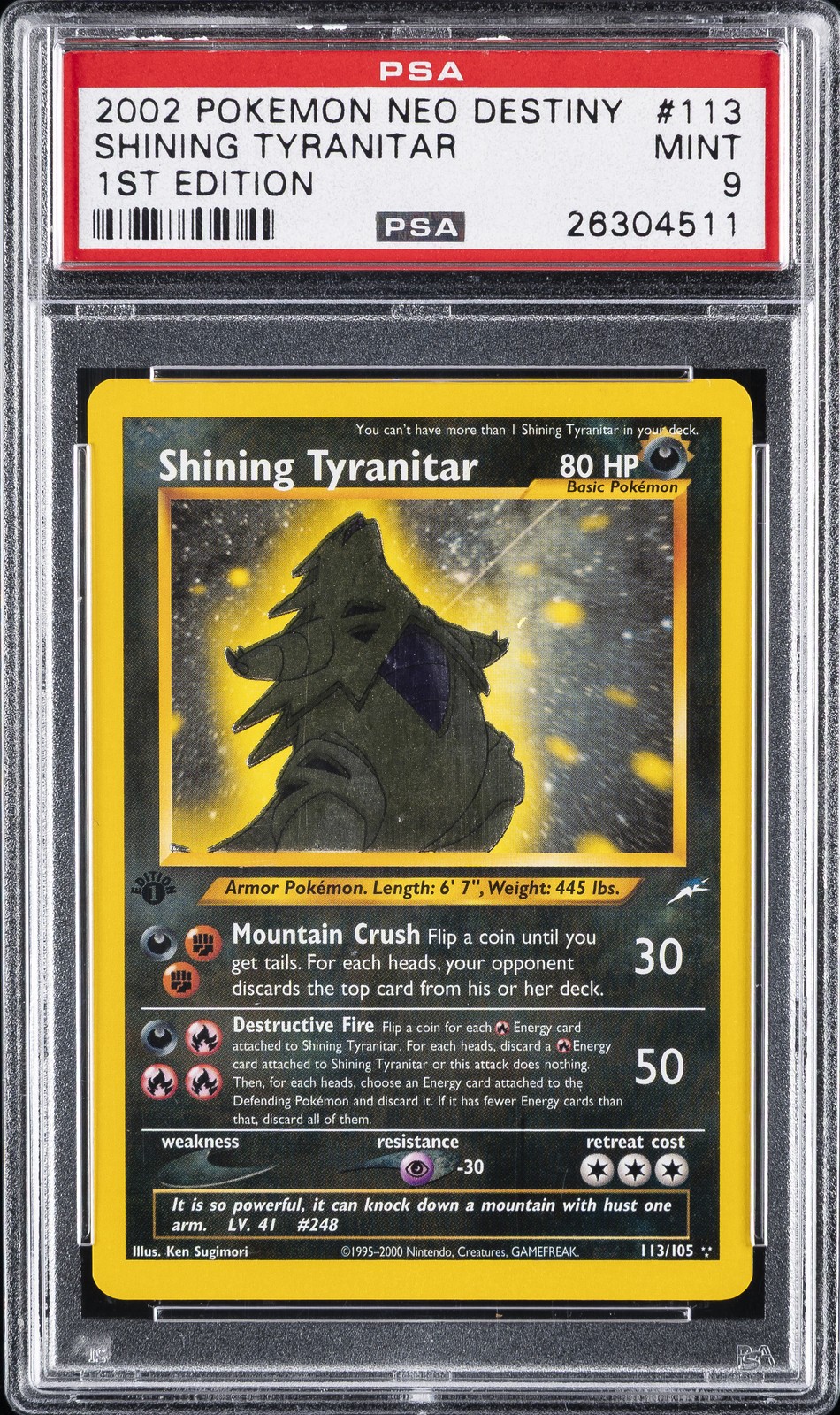 2002 POKEMON NEO DESTINY 1ST ED #113 SHINING TYRANITAR PSA 9