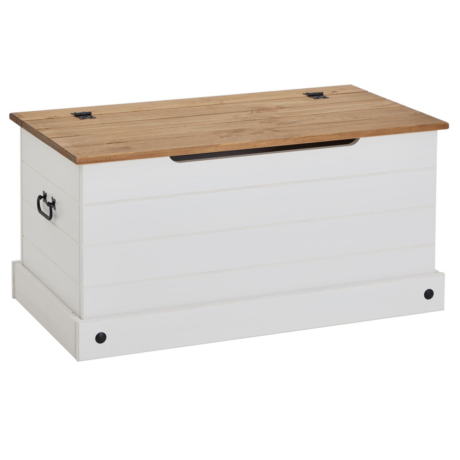 Malle de rangement en pin massif style mexicain coffre blanc et bois brun Corona