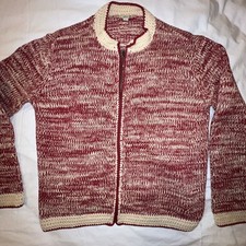 J Jill Cardigan Sweater Womens X-Small Zip Front Knit Red  Cream Mock Neck Soft
