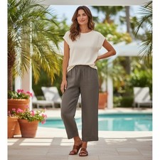 Bryn Walker 100 Linen Wide Leg Cropped USA Minimalist Resortwear Lagenlook L