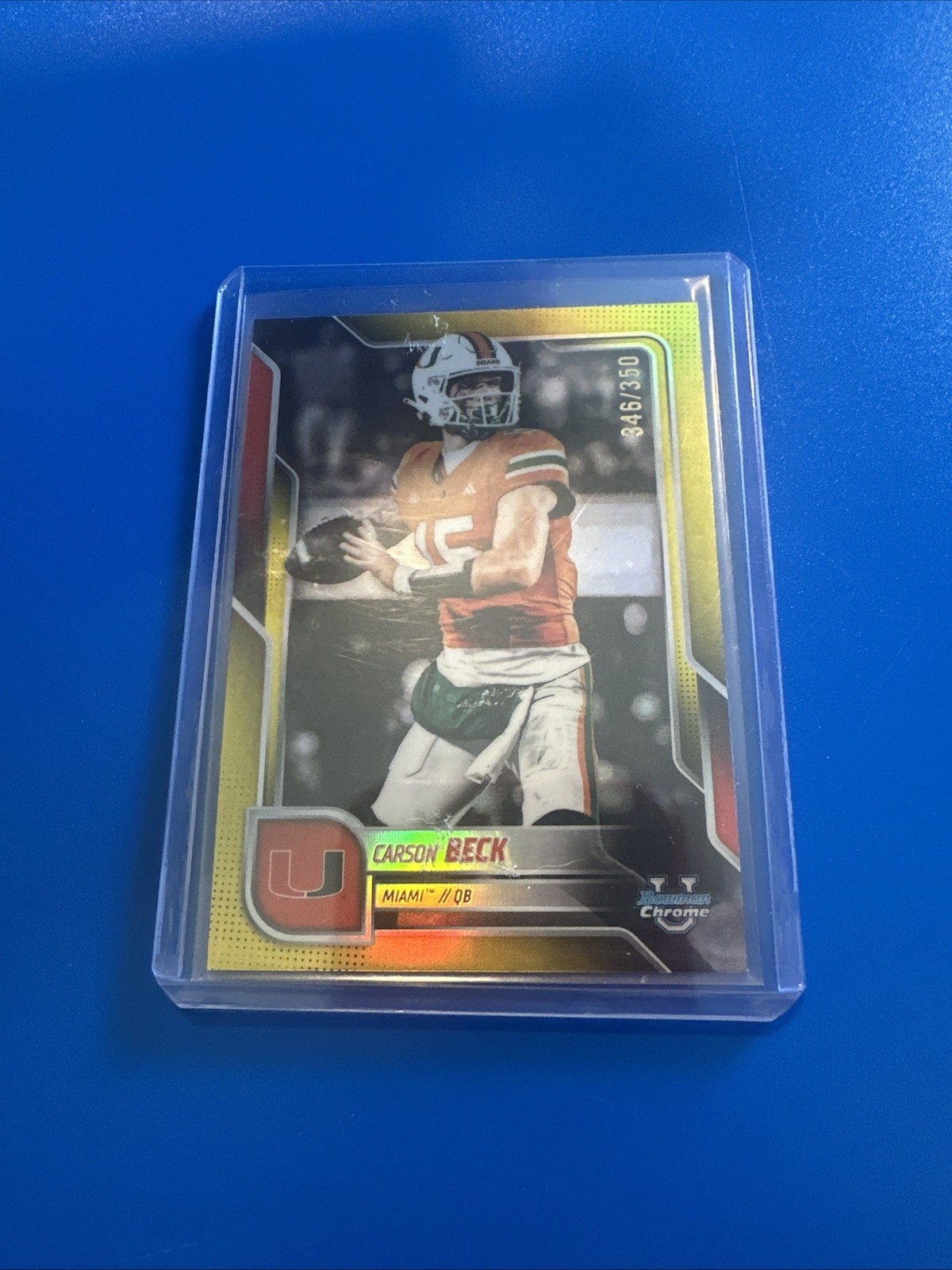 2025 Bowman Chrome U Carson Beck True Green Color Match /350! Miami 🔥🔥