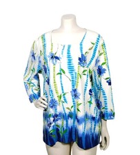 Alfred Dunner Top XL Floral Blue Green Embellished Knit Long Sleeve Plus
