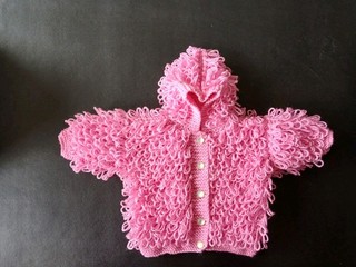 Hand Knitted Baby Girls Loop stitch Cardigan /Jacket 6 12 months(approx)