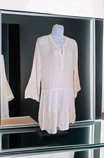 Turks & Caicos Tiered Dress L Ivory/Gold Metallic  Cover-up Beachy Boho NWT 