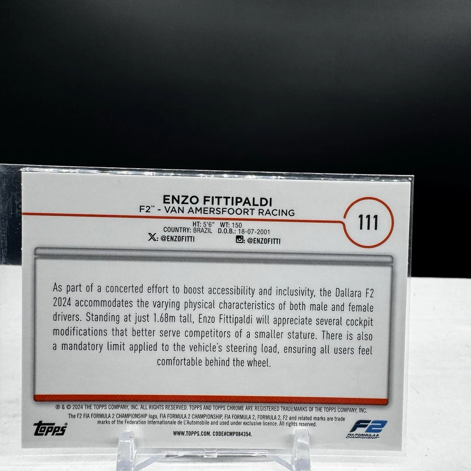 2024 Topps Chrome Formula 1 Enzo Fittipaldi Raywave Car Card #111 - Image 2 of 2