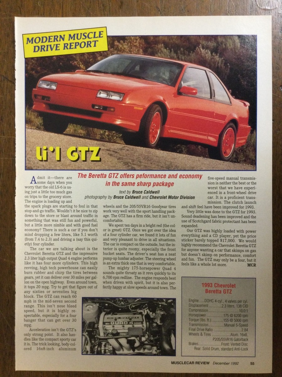 Misc 4291 Article Pictorial 1993 Chevrolet Beretta GTZ Modern
