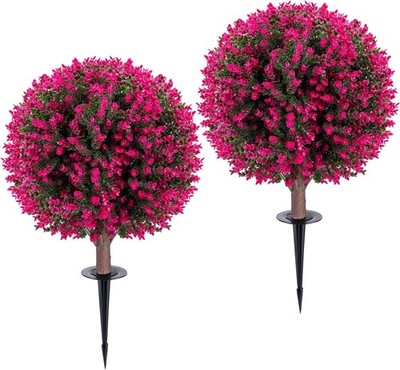 2 Pack 26'' Artificial Boxwood Topiary Trees UV Resistant Shrubs w/ Ground Spikes