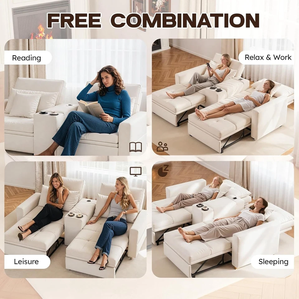 Silla Cama 75", Sofá Cama Convertible 3 en 1 con Respaldo Ajustable Foto 3 de 4