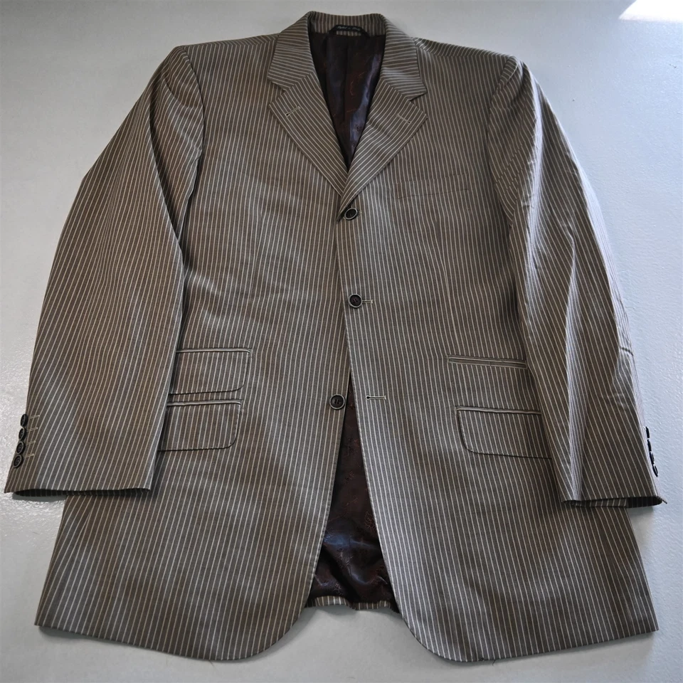 Tavion Collection 44L 38x36 Marrón Rayas 3 Piezas Chaleco Hombre Chaqueta Pantalones Traje Foto 2 de 4