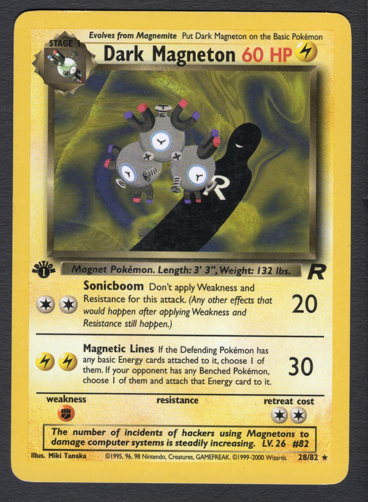 Dark Magneton 28/82 Rare 1st Edition Non Holo LMP Pokemon Card HQ Scan