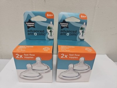 Tommee Tippee Fast Flow Nipples 6M+ 4 PACK Advanced Anti Colic NEW