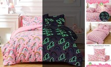 Glow in The Dark Kids Comforter Set 3 Pieces Bedding Set Twin Pink Unicorn