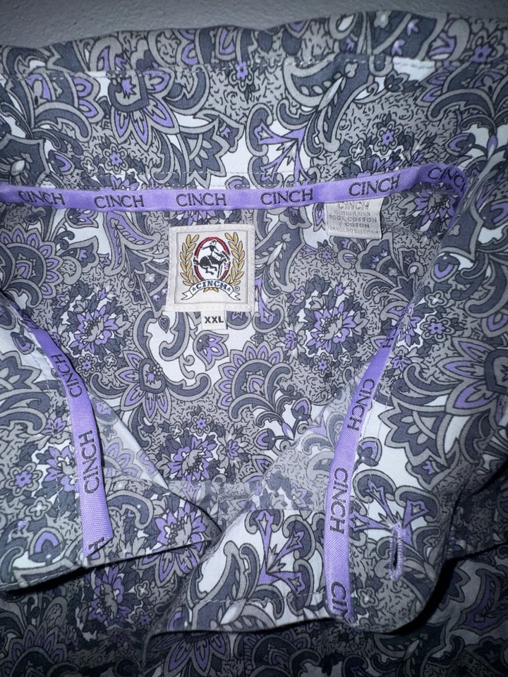 Camisa Cinch Abotonada Para Hombre 2XL Abstracta Floral Púrpura Gris Western Wear Foto 4 de 4