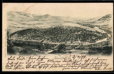 Ansichtskarte Cannstatt, Gesamtansicht der Stadt 1899 