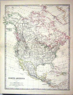 Alte 1881 Johnston Karte Nordamerika Mexiko Kuba Haiti Kanada Hudson B viktorianisch