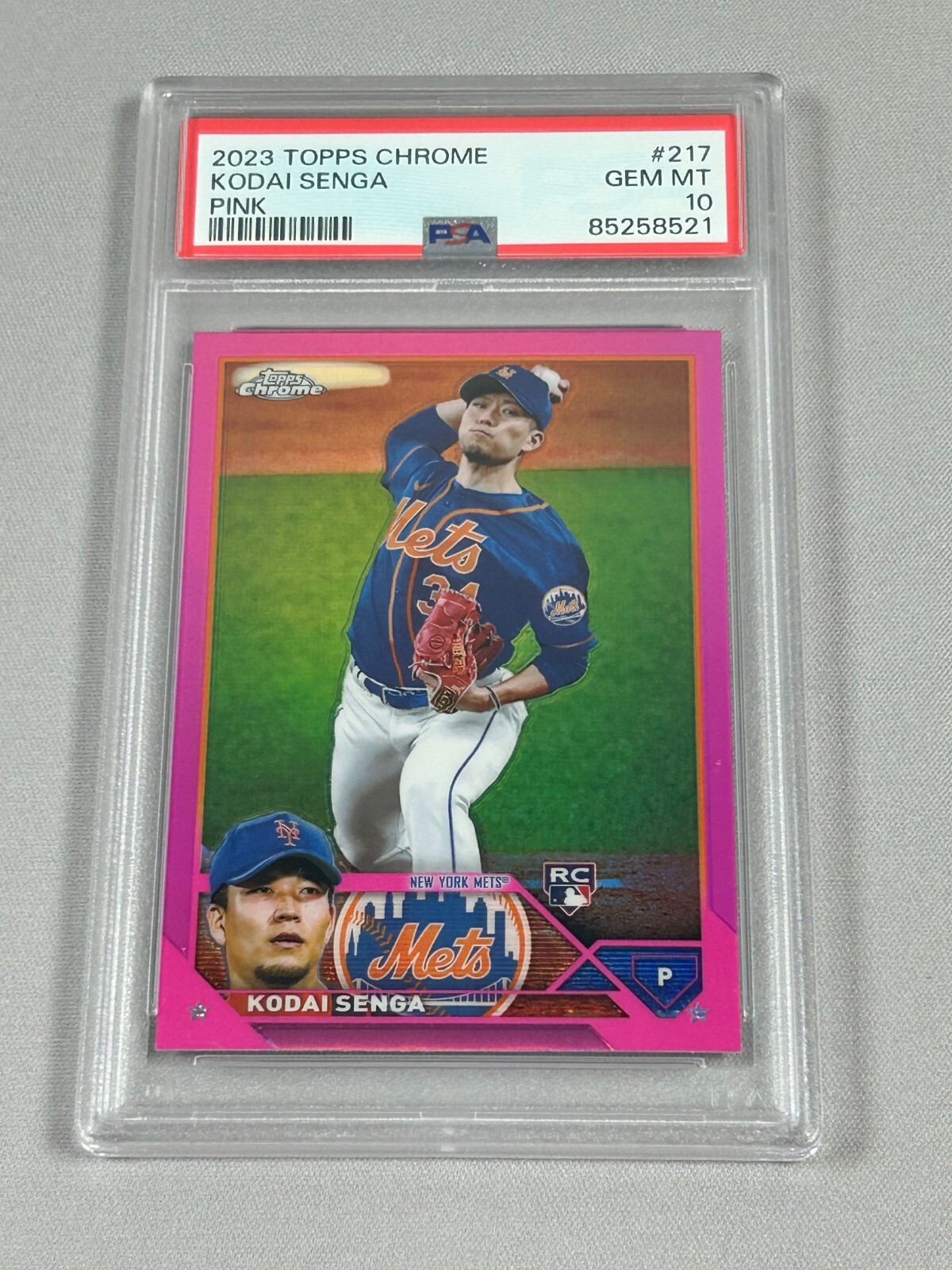Kodai Senga 2023 Topps Chrome Pink Refractor Card #217 PSA 10 Rookie RC Mets