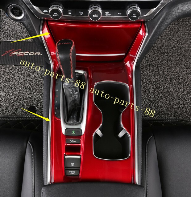 2pcs Abs Red Interior Gear Shift Box Panel Cover Trim For Honda