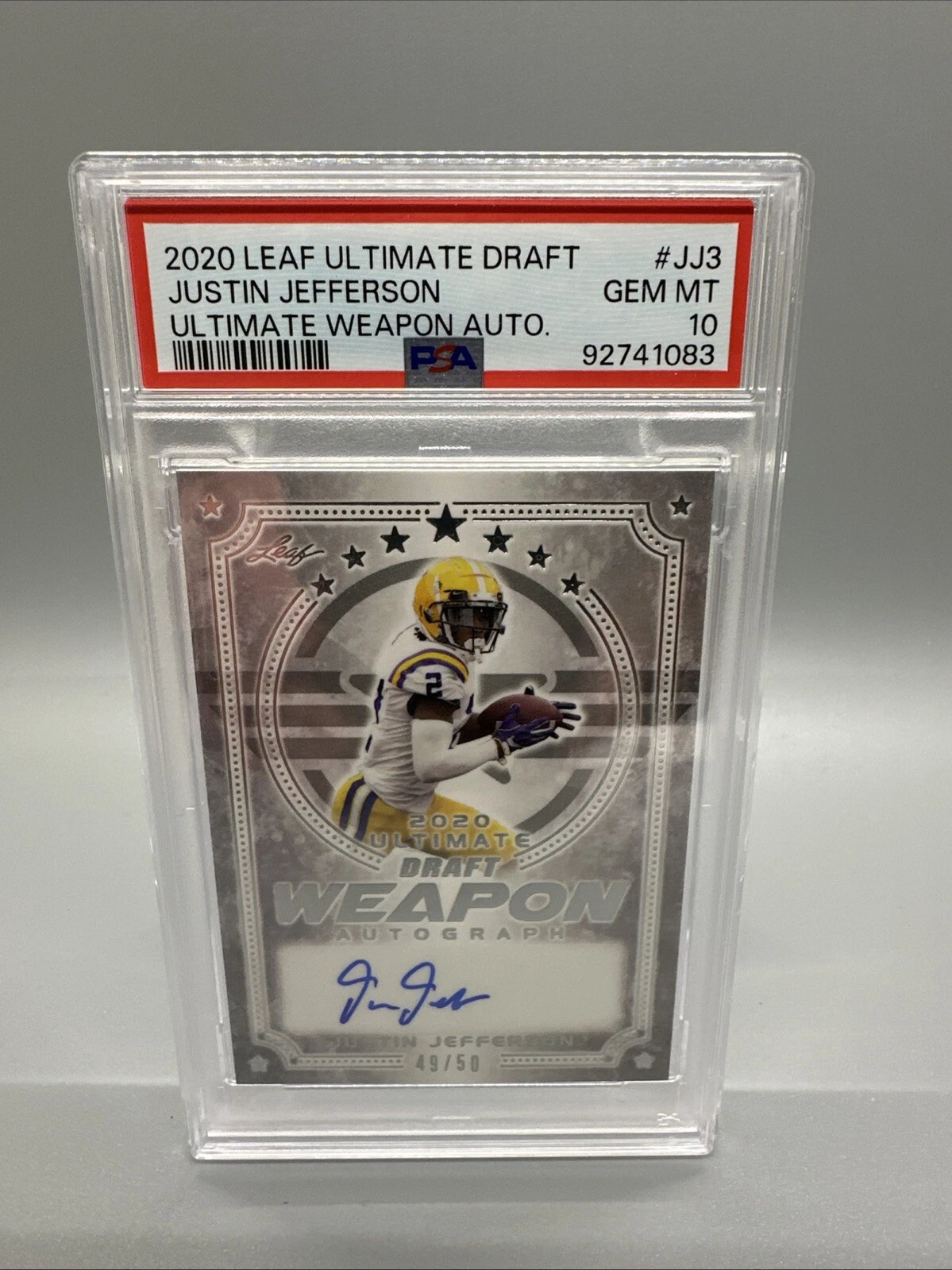 Justin Jefferson Leaf Ultimate Draft Ultimate Weapon Autographs #JJ3 Base