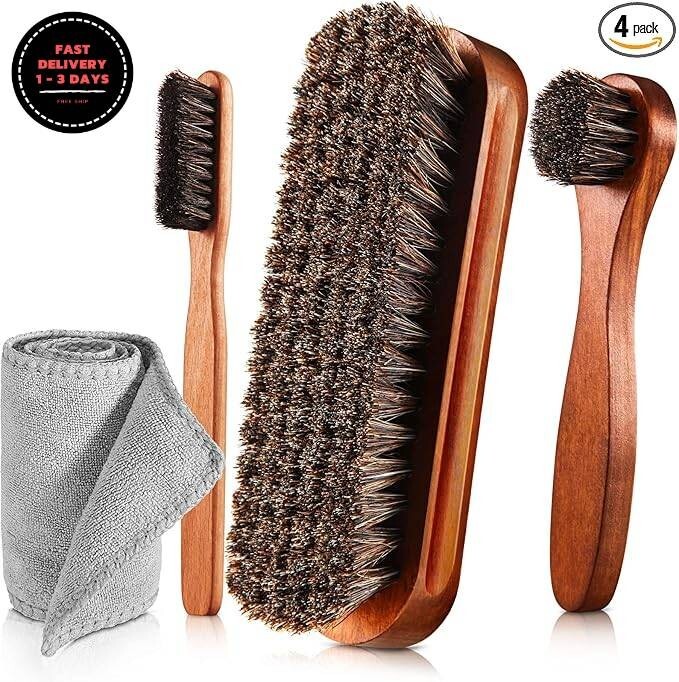 Juego de 4 cepillos para lustrar zapatos de crin de caballo, aplicadores. nuevo.